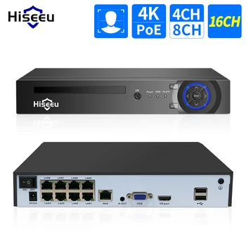 Hiseeu H. 265+ 4-KANALS 10CH 16CH POE NVR For IP-Sikkerhed Overvågning Kamera CCTV-System, 5MP 8MP 4K-Audio-Video-Optager Face Detect