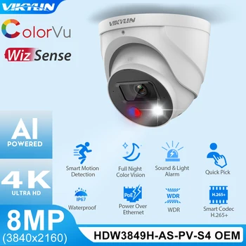 Vikylin Sikkerhed IP-Kamera til Dahua IPC-HDW3849H-SOM-PV S4 Tioc 8MP 4K Fuld Farve POE IP67 Aktiv Afskrækkelse Dome WizSense CCTV