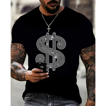 Herre Kvalitet Mode T-Shirts, Casual Street Korte Ærmer Dollar Tegn Varm Bor Mænd Tøj Tee Toppe O-Hals Rhinestone Tshirt Y2K