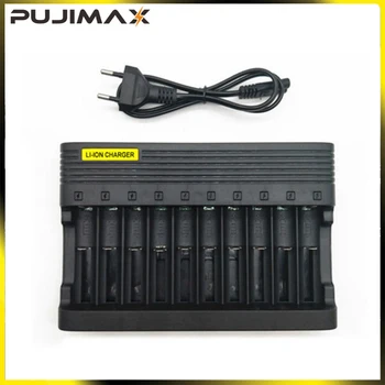 PUJIMAX 10Slots 18650 Batteri Oplader Smart lithium opladning 14500 16350 18500 Li-ion Genopladeligt Batteri, Oplader EU ' OS Stik