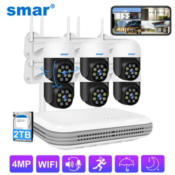 Smar 8CH HD H. 265 2MP/4MP Trådløse PTZ-Kamera System AI Ansigt, Farverige Nihgt Vision Mini WiFi NVR Security Kit CCTV P2P