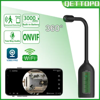 Qettopo 5MP 360° Panorama WIFI Mini Kamera Indbygget Batteri AI Menneskelignende Opdagelse VR Fiskeøje Ultra Vidvinkel IP-Kamera V380