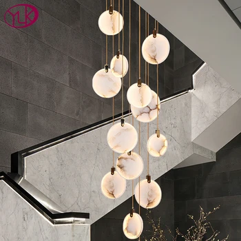 YOULAIKE luksus marmor led lysekrone, trappe til stor lobby gangen lys armatur moderne hjem decor lang guld led sten lampe