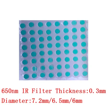 650nm IR-Filter-Diameter 6mm/6.5 mm/7,2 mm Tykkelse 0,3 mm afskåret Infarød Bølgelængde IR-filter til objektivet IR-filter