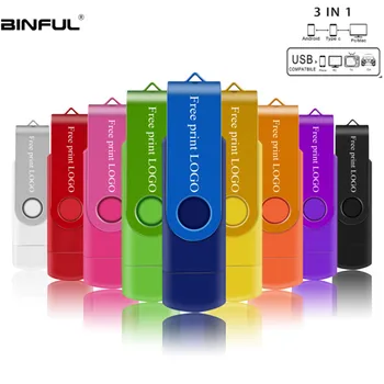 BiNFUL OTG 3I1 pen-drev med Høj Hastighed usb-flash-drev U Disk 4GB/8GB/16GB/32GB/64GB Type-C stick Micro/Bil/TV, Gratis Print LOGO