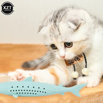 Blød Silikone Mint Fisk Cat Toy Pet Katteurt Rene Tænder Tandbørste Tygge Katte Legetøj Molar Stick Tænder Rengøring Killing Pet Produkter