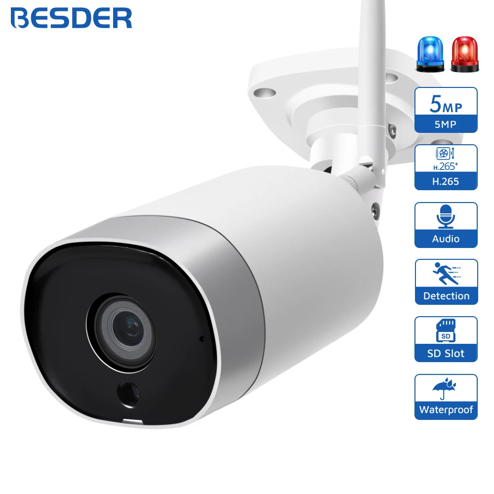 Besder Bullet WiFi Kamera Udendørs Night Vision H. 265 Onvif 5MP Sikkerhed IP-Kamera, 1080P CCTV Videoovervågning Kamera icsee app