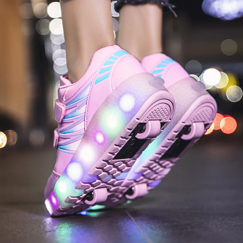 drenge og piger Rulleskøjter Slæb Hjul Sko Glødende Lys LED Børn Fashion Lysende Sport Casual Wheelys Skating Sneakers