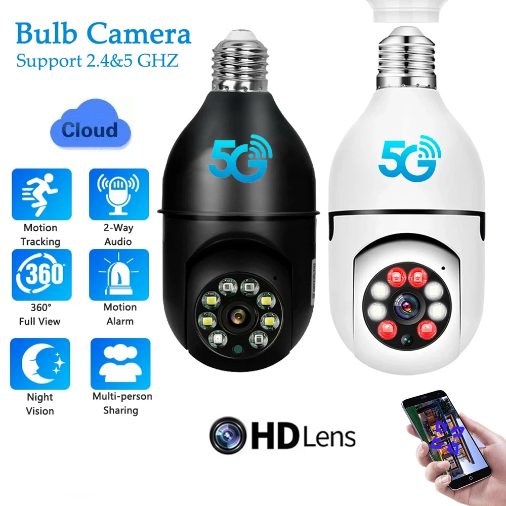 E27 Pære 5G Wifi Kamera Overvågning Night Vision Fuld Farve Automatisk menneskehandel 4X Digital Zoom Video-Sikkerhed, IP Kamera