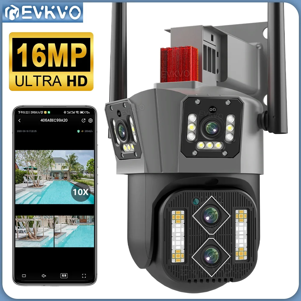 EVKVO 8K 16MP Fire Linse WIFI PTZ-Kamera 4K Tre Skærmen Offentlig AI Menneskelige Auto Tracking Sikkerhed CCTV overvågningskamera
