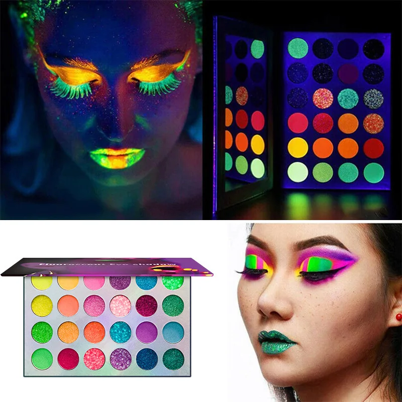 24 Neon Farver Øjenskygge Palette Glød UV Blacklight Makeup øjenskygge Palle Læbestift til Lysende Party Bar Fødselsdag Karneval
