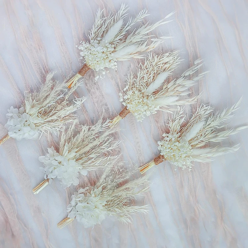 3pcs Mini Corsage Gypsophila Buketter Naturlige Pampas Græs-Tørrede Blomster Dekoration Blade Lagurus DIY Håndværk Bryllup Kort Indretning