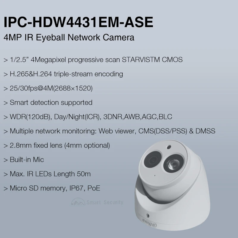 Dahua Oprindelige 4MP Intelligent ansigtsregistrering Kameraet ePoE Mic Night Vision 50m SD-Kort POE Metal CCTV Sikkerhed i Hjemmet IPC-HDW4431EM-ASE