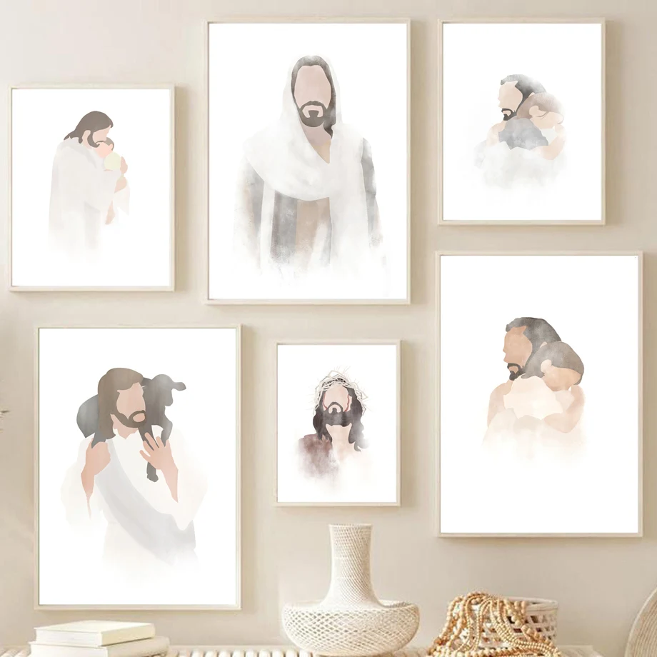 Jesus Stående Kristus ' s Embrace Christian Akvarel Væg Kunst Print på Lærred Maleri Nordiske Plakat Indretning Billeder Til stuen
