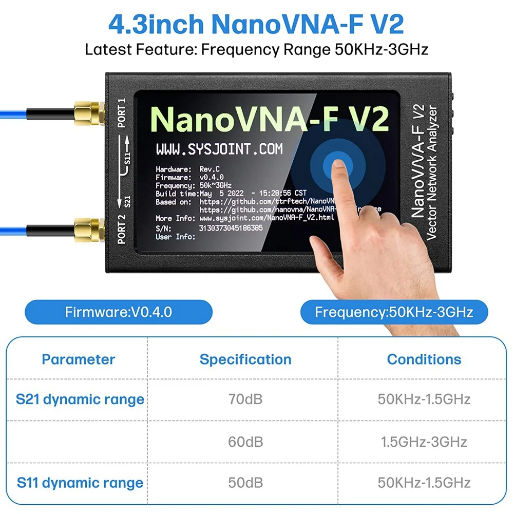 NanoVNA-F V2 Vector Network Analyzer Opgraderet 50 khz-3 ghz Antenne Analyzer HF, VHF, UHF VNA 4.3