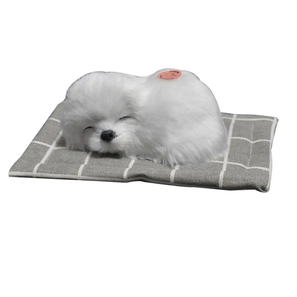 Simulering Hvalp Ornamenter Realistisk Sovende Hund Bløde Dukke Lyd Mat Hjem Bil Cashboard Dekoration Gave