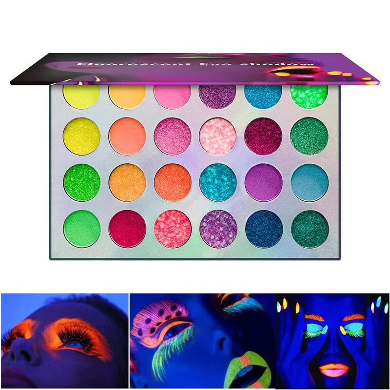 24 Neon Farver Øjenskygge Palette Glød UV Blacklight Makeup øjenskygge Palle Læbestift til Lysende Party Bar Fødselsdag Karneval