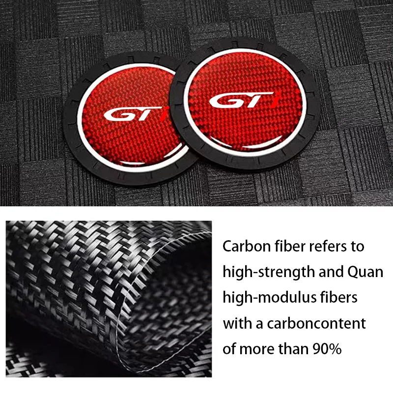 2stk Bil Carbon Fiber Mønster Coaster Til Peugeot GTI GT GTLINE 206 208 307 308 Slip Vand Cup Mat Anti-Snavs Bil Tilbehør