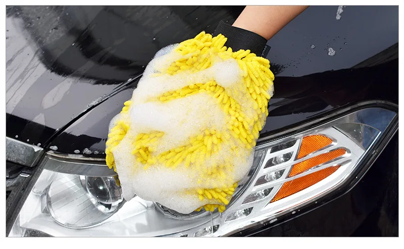 4-Farve Vandtæt bilvask Microfiber Chenille Handsker Tyk Bil Rengøring Mitt Voks Beskriver Børste Auto Pleje Dobbelt-faced Handske