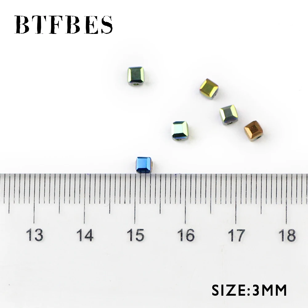 BTFBES Kvadratisk Form Østrigske Vrystal Perler Quadrate 3MM 100pcs Plating Glas Løse Perler Smykker at Gøre Børn Handmad DIY