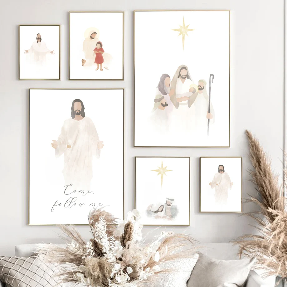 Jesus Stående Kristus ' s Embrace Christian Akvarel Væg Kunst Print på Lærred Maleri Nordiske Plakat Indretning Billeder Til stuen