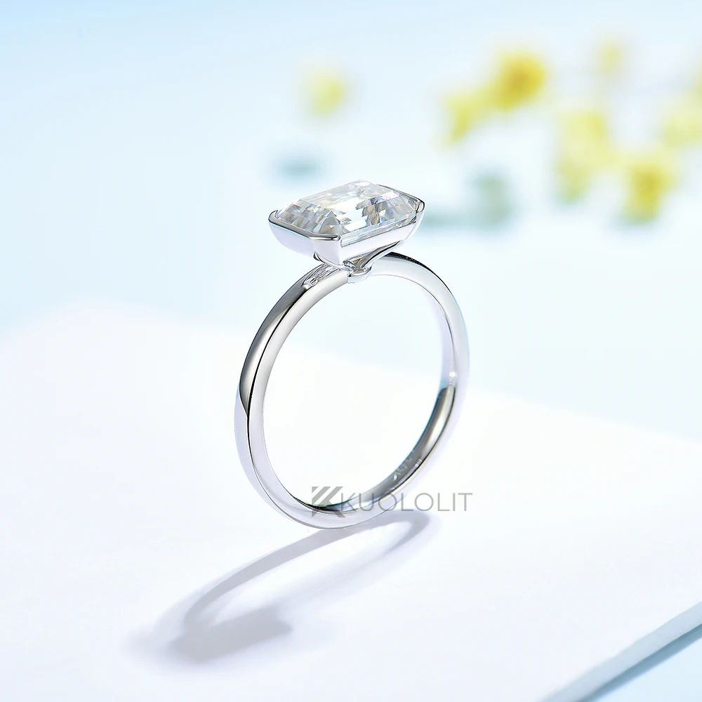 Kuololit 3CT Smaragd Cut Moissanite Ring for Kvinder Solid 18K 14K10K Gul Guld D/VVS1 Solitaire Ring for et Engagement Jul