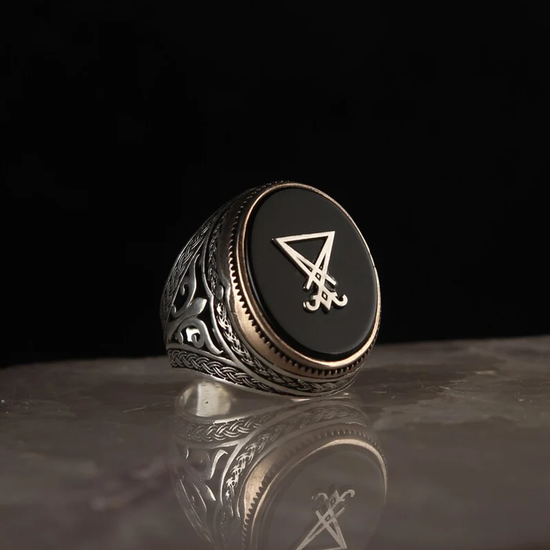 Nye Punk Store mørkegrønne Zircon Sten Ring for Mænd Retro Smykker Gammel Sølv Farve, To-Tone Udskåret Metal Oval Finger Ringe