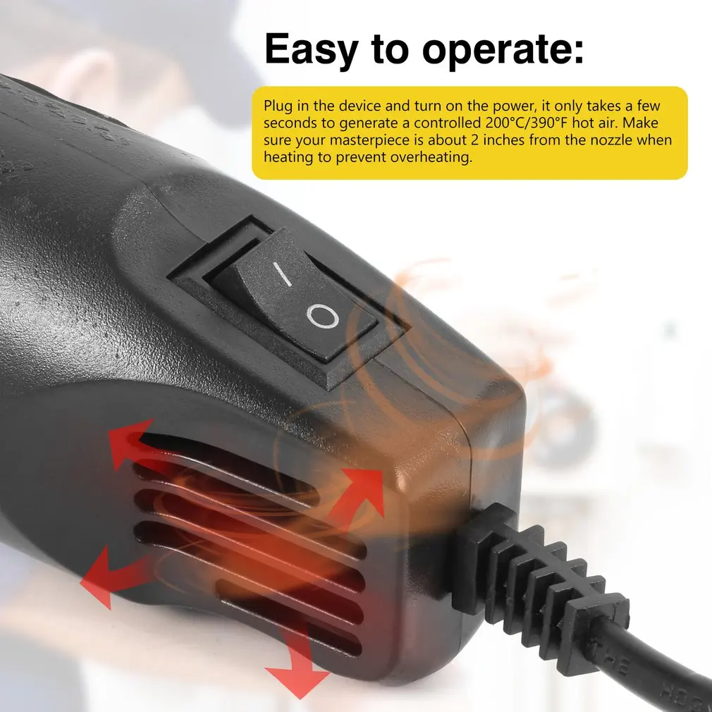 300W Elektriske Mini varmepistol Håndholdte Varm Luft Pistol Heat Shrink Røv for DIY Håndværk Heatguns Skrumpe Blæser Varmelegeme