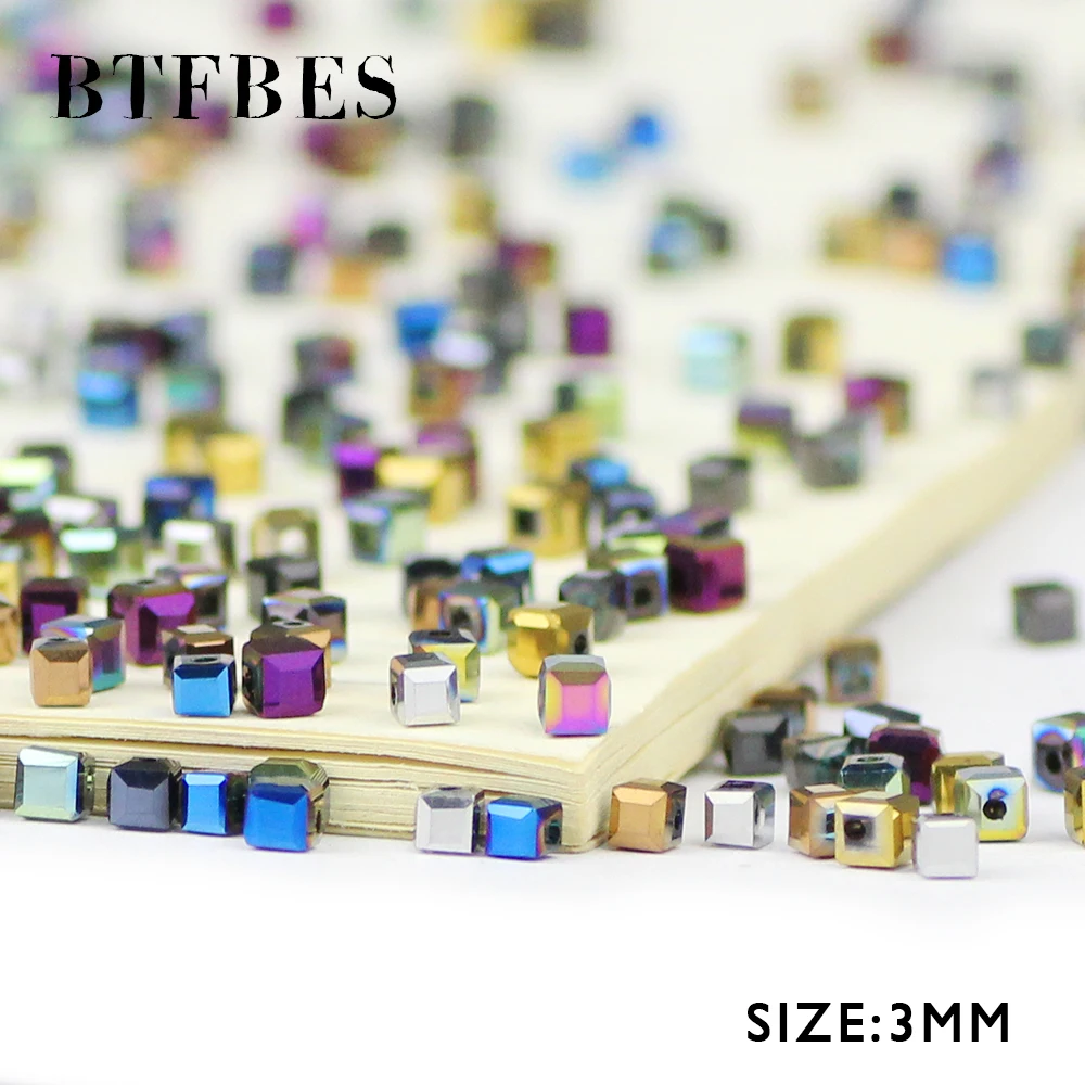 BTFBES Kvadratisk Form Østrigske Vrystal Perler Quadrate 3MM 100pcs Plating Glas Løse Perler Smykker at Gøre Børn Handmad DIY