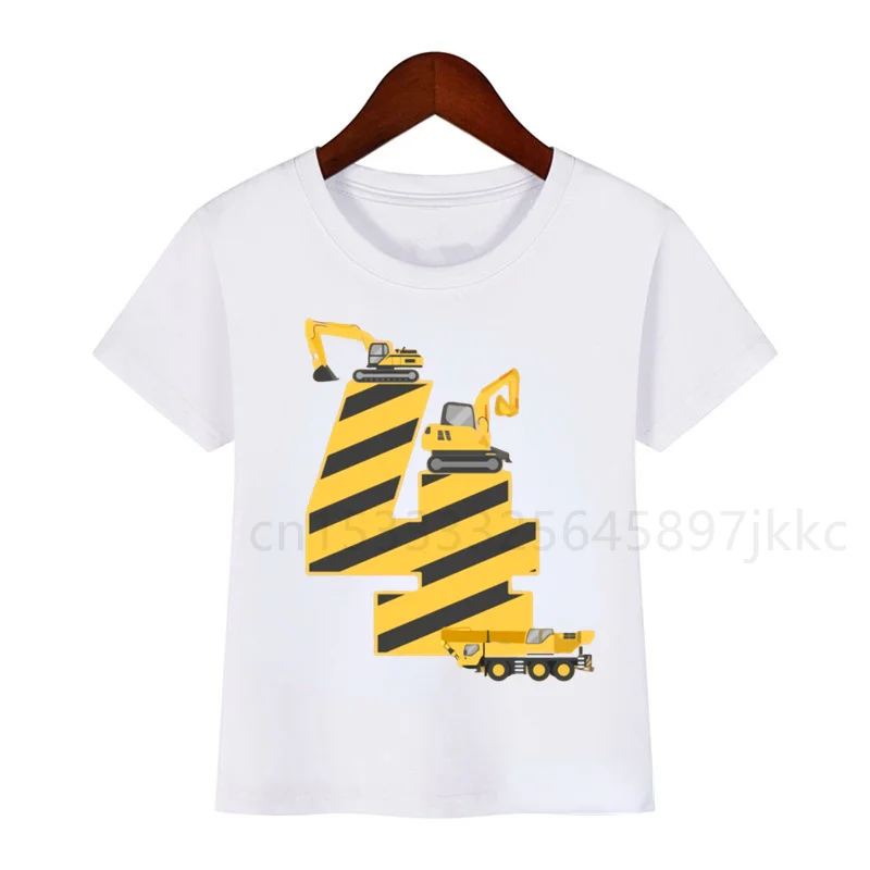 Børnenes Tegnefilm Gravemaskine Konstruktion Køretøj Bulldozer Kran Fødselsdag Nummer, Navn, Print T-shirt til Dreng Pige Sjove GiftT-shirt