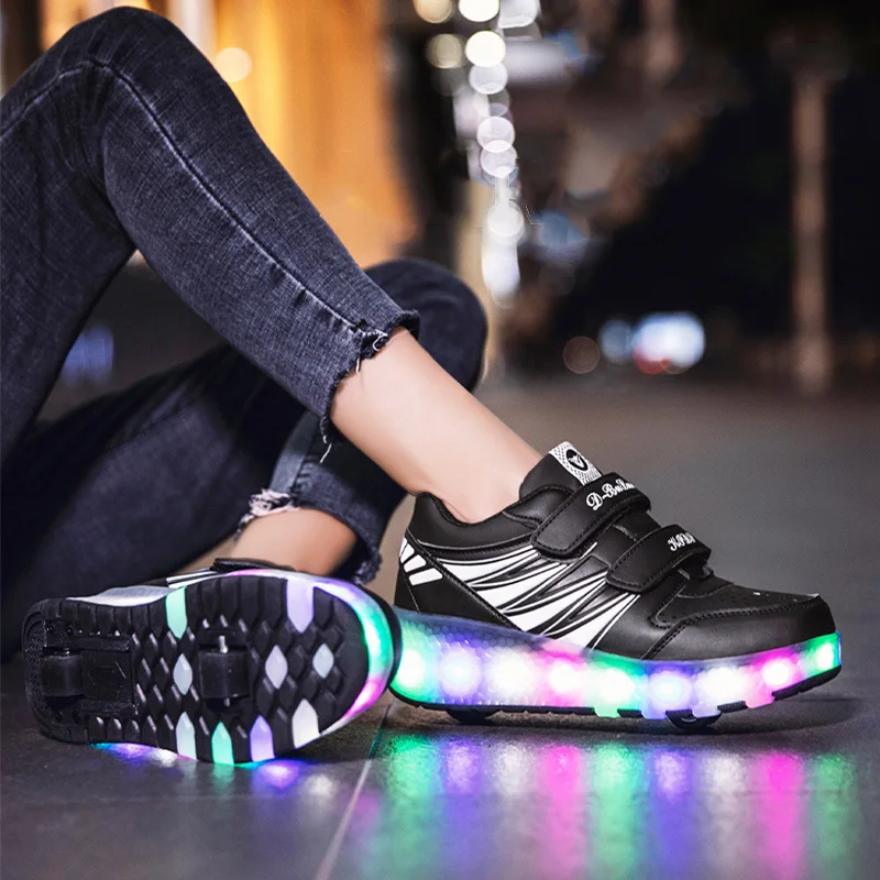 drenge og piger Rulleskøjter Slæb Hjul Sko Glødende Lys LED Børn Fashion Lysende Sport Casual Wheelys Skating Sneakers