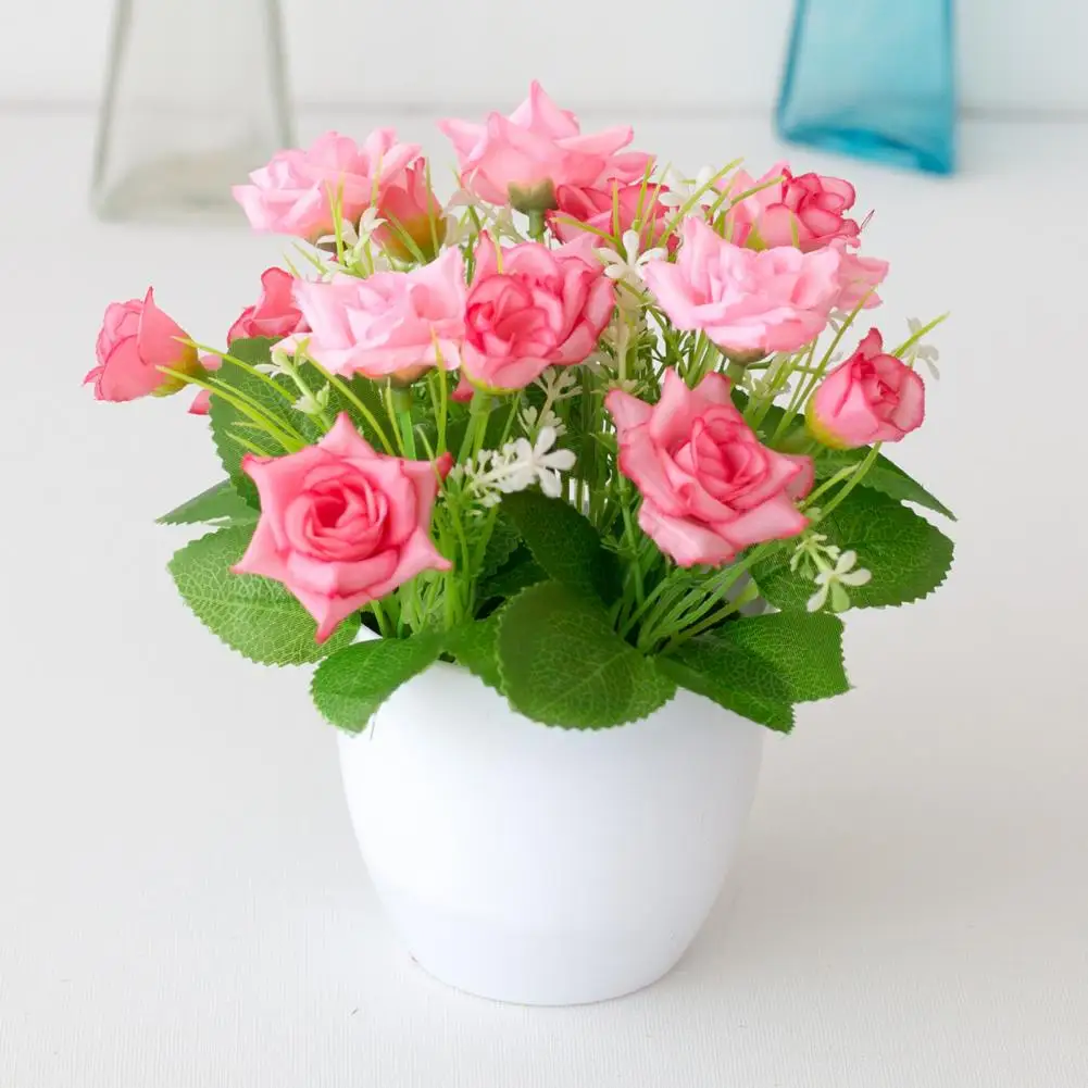 Efterligning Potteplanter Blomst Rose Hotel Dekoration Plast Reol Tabel Kunstig Blomst Puljen til Office Bryllup Home Hotel Indretning
