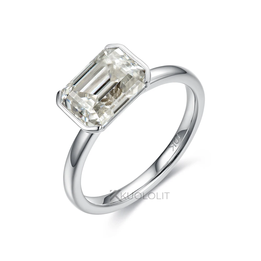 Kuololit 3CT Smaragd Cut Moissanite Ring for Kvinder Solid 18K 14K10K Gul Guld D/VVS1 Solitaire Ring for et Engagement Jul