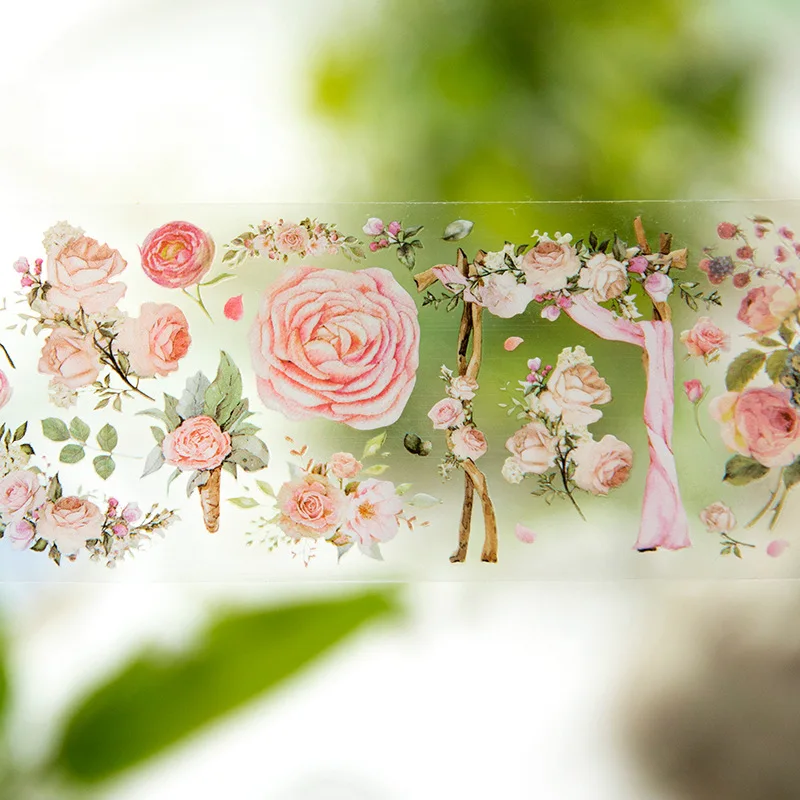 PET Planter, Blomster Steg den Gennemsigtige Tape Vintage Rose Dekorative Tape Diy Scrapbooking Mærkat Mærkat Tidende Papirvarer