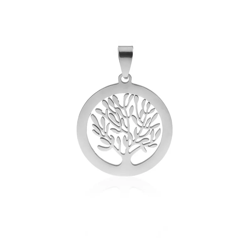 Aiovlo 28mm Tree of Life Charms Vedhæng til smykkefremstilling i Rustfrit Stål DIY Kvinder Mænd Halskæde Gøre Tilbehør