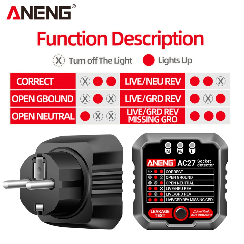 ANENG AC27 Smart Stik Tester EU/US Stik Polaritet Fase Check Spænding Detektor Test Electroscope Meter Circuit Breaker Finders