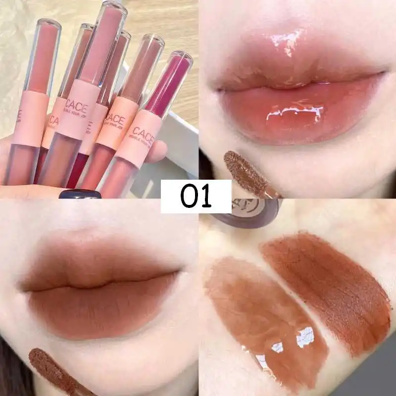 Dobbelt Hovedet Lip Gloss Matte Velvet Sexet Rød Nuance Liquid Lipstick Vandtæt Lipgloss Varig Lip Glaze Koreanske Makeup Kosmetik