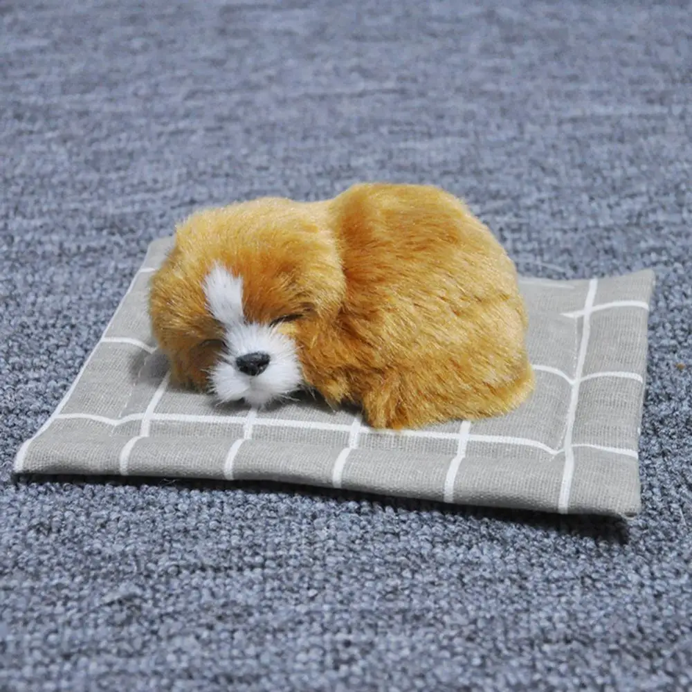 Simulering Hvalp Ornamenter Realistisk Sovende Hund Bløde Dukke Lyd Mat Hjem Bil Cashboard Dekoration Gave