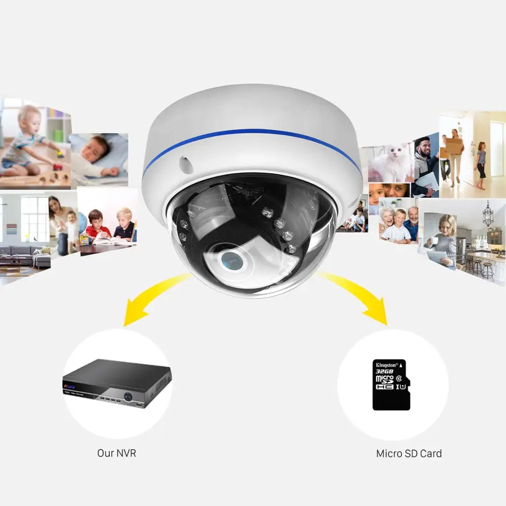 BESDER 5MP WiFi Wireless Audio Home Security Nat-Version, IP-Kamera, 1080P Kamera hærværkssikret 128G TFCard Udendørs Dome Kamera