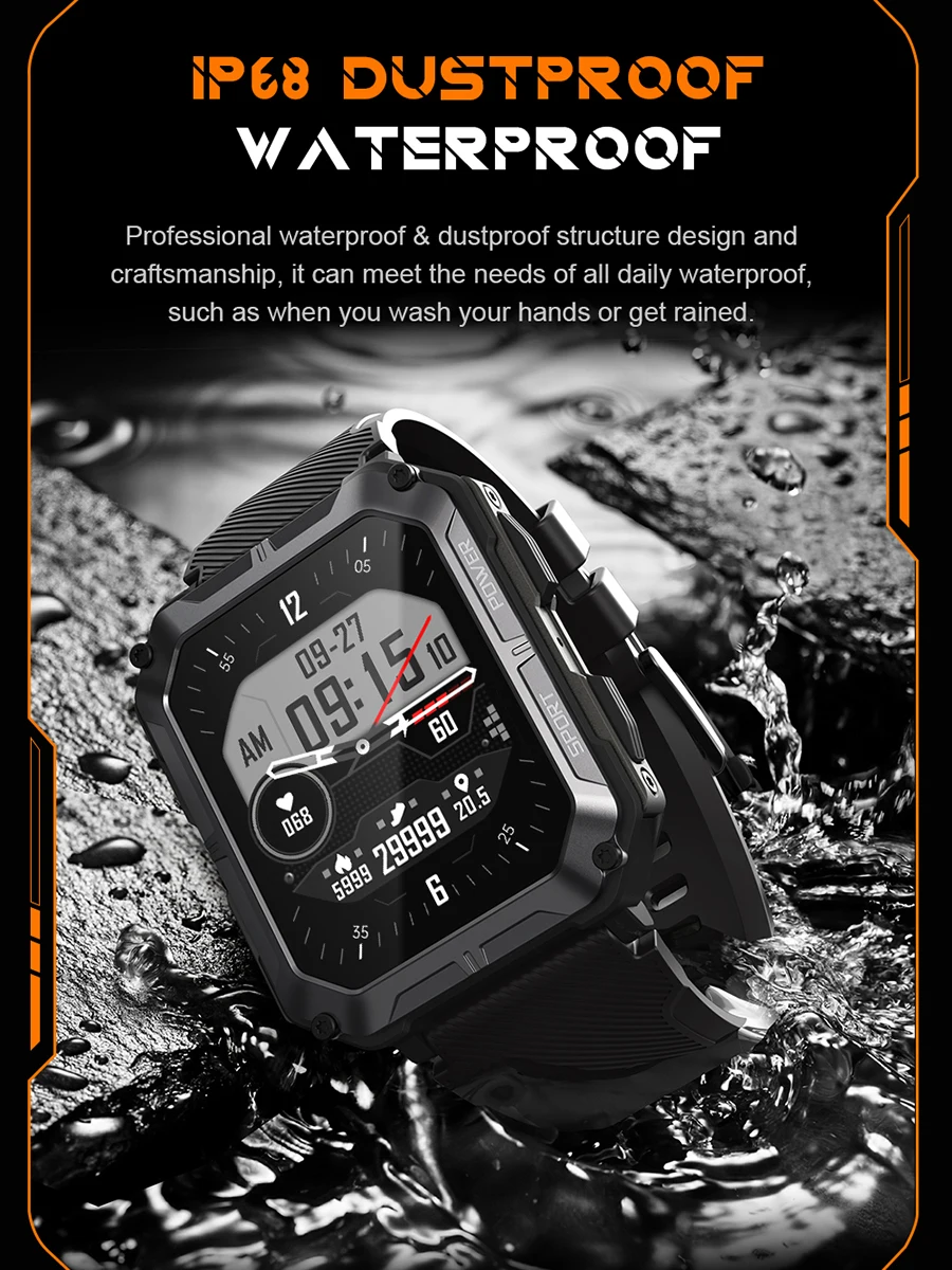 C20Pro Smart Ur Mænd Sport Smartwatch IP68 Vandtæt Bluetooth Opkald, 35 Dage Standby 123 Sport Tilstande 1.83 Tommer HD-Skærm