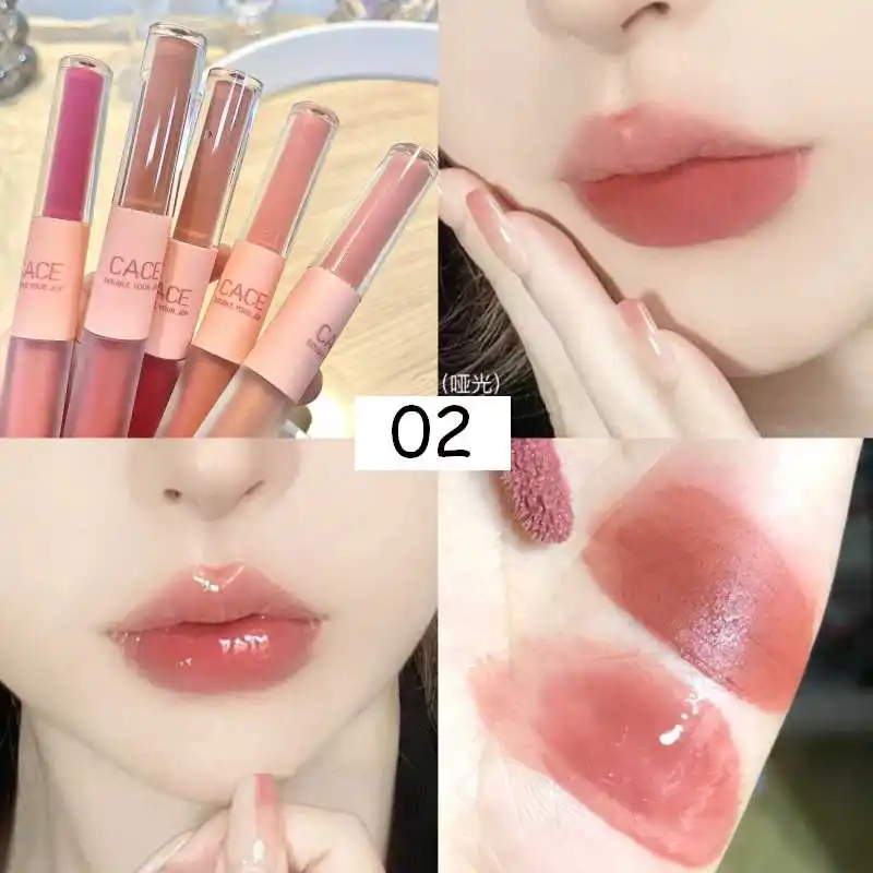 Dobbelt Hovedet Lip Gloss Matte Velvet Sexet Rød Nuance Liquid Lipstick Vandtæt Lipgloss Varig Lip Glaze Koreanske Makeup Kosmetik